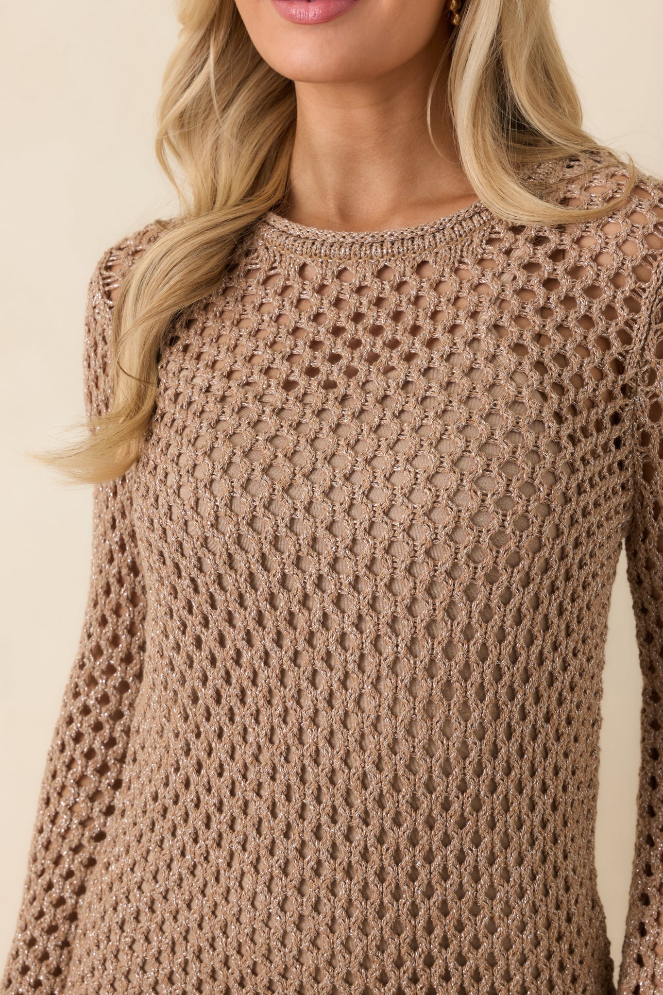 Z Supply Mocha Brown Calabria Shimmer Crochet Mini Dress