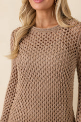 Z Supply Mocha Brown Calabria Shimmer Crochet Mini Dress