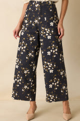 Made For These Moments Navy Floral Print Cotton Wide Leg Jeans