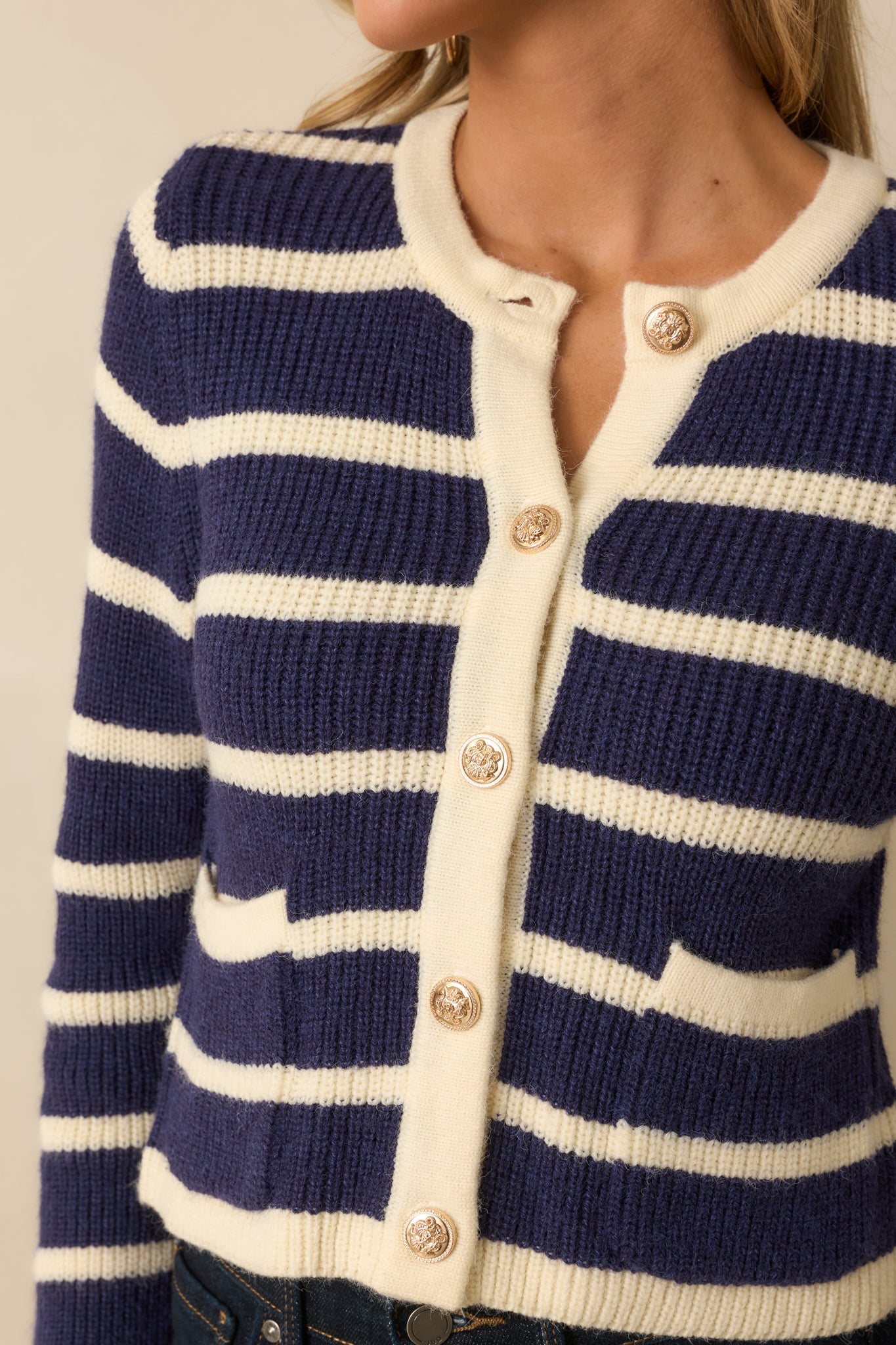 Let's Go Shopping Navy Stripe Button Front Cardigan