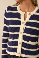Let's Go Shopping Navy Stripe Button Front Cardigan