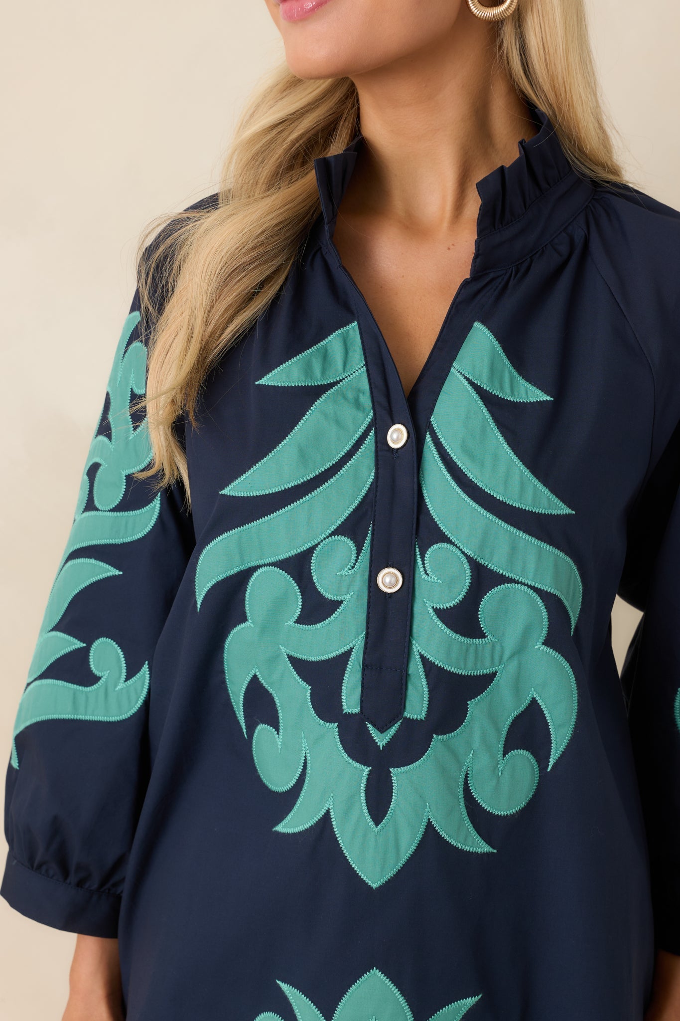 Bold Impressions Navy & Aqua Contrast Detail Tunic Mini Dress