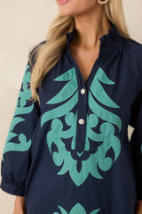 Bold Impressions Navy & Aqua Contrast Detail Tunic Mini Dress