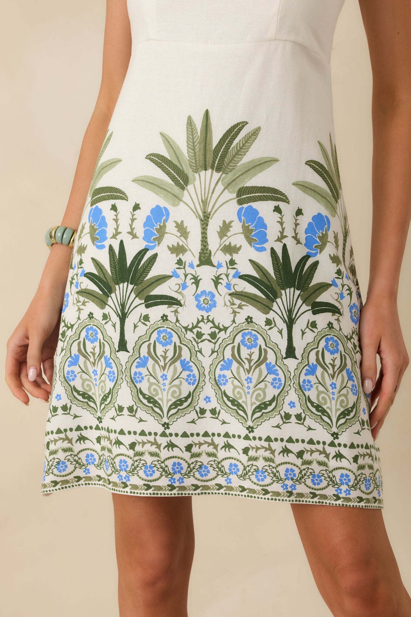 Palm Court Ivory Multi Floral & Palm Sleeveless Mini Dress