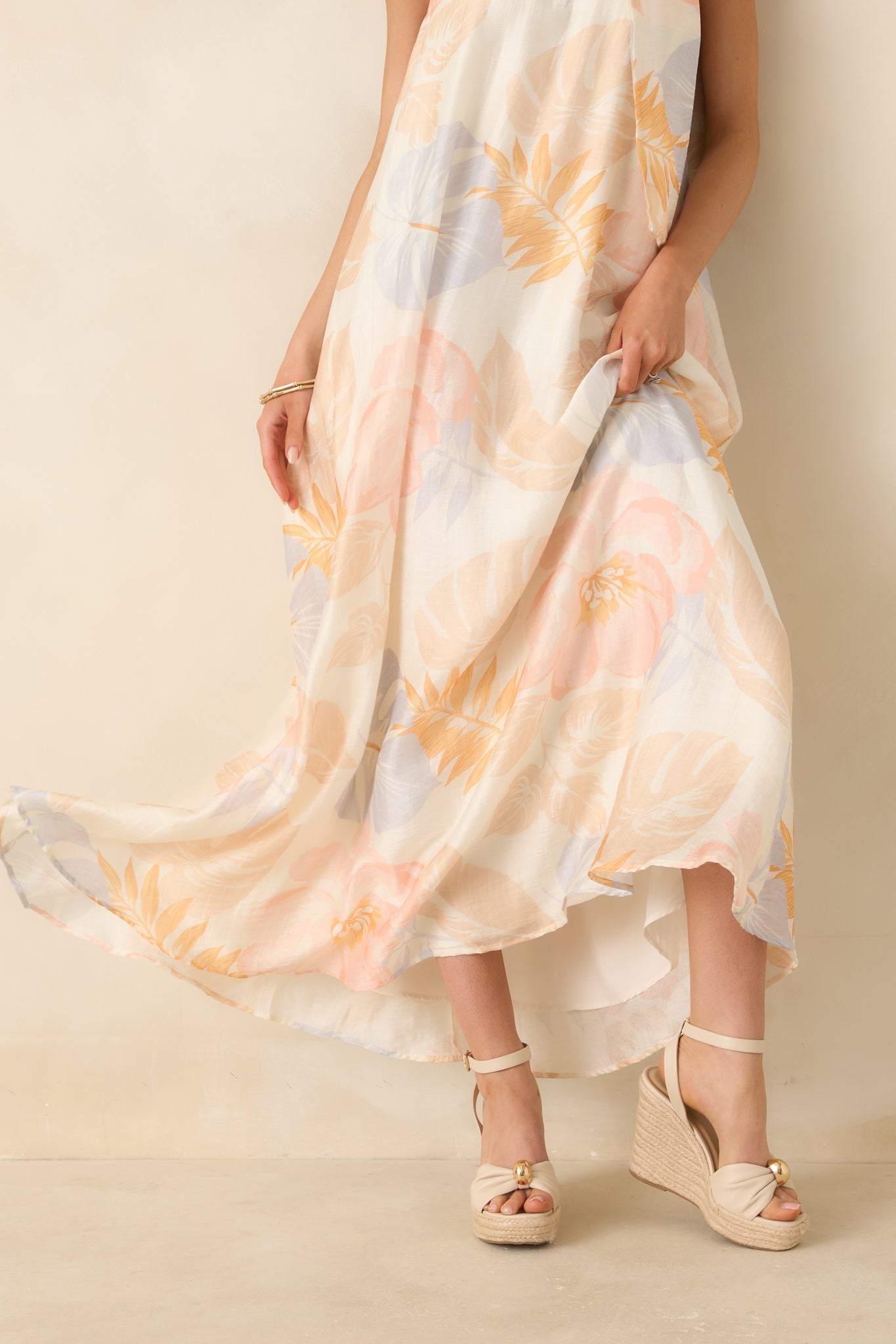 Naturally Radiant Ivory Multi Tropical Print Halter Maxi Dress