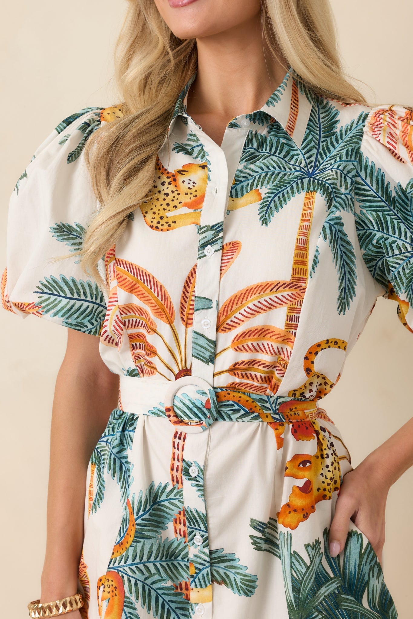 Paradise Plans Ivory Multi Tropical Print Puff Sleeve Mini Dress