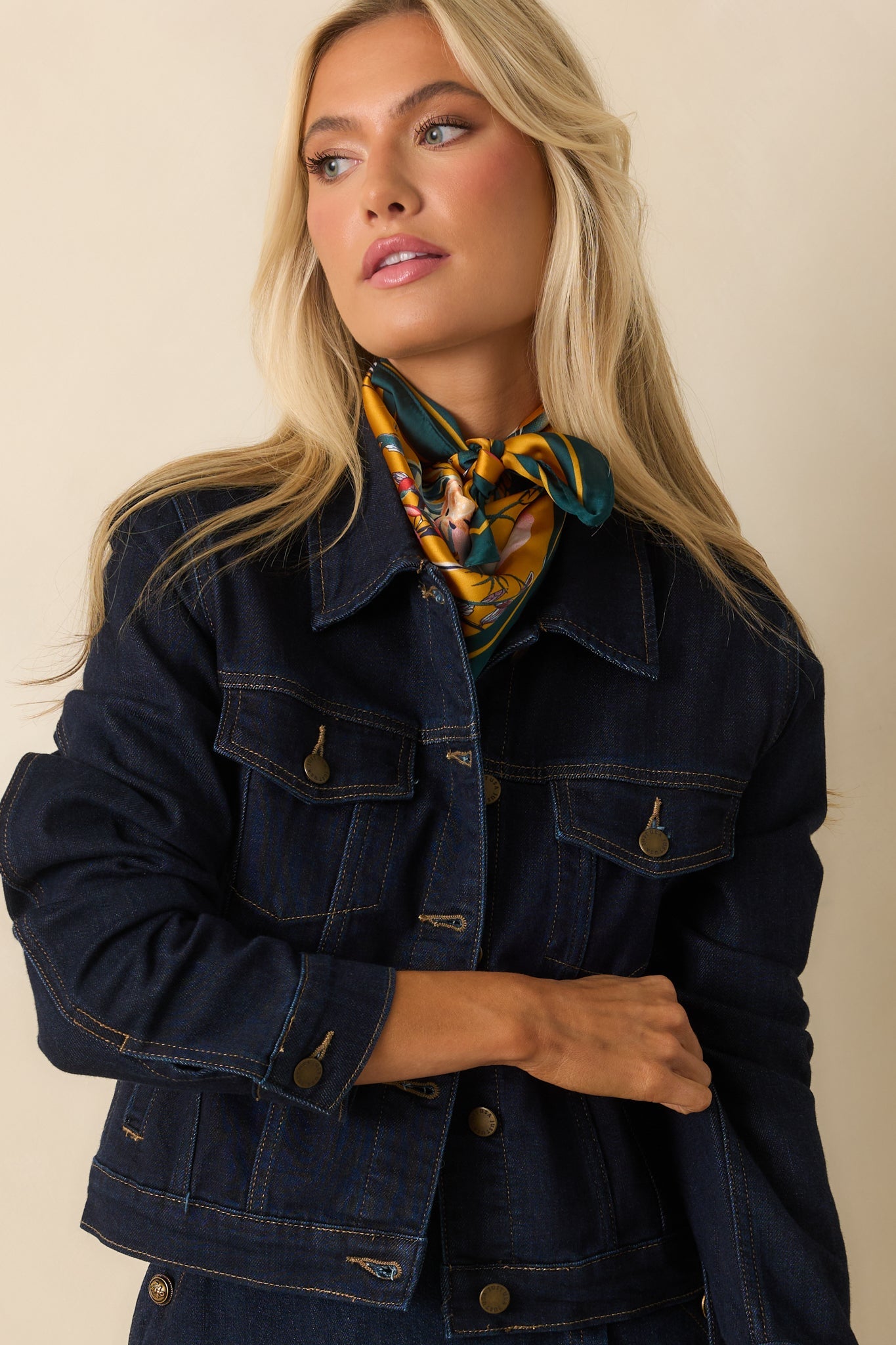 Let's Get This Straight Dark Wash Denim Cropped Jacket