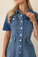 The Right Impression Medium Wash Cotton Denim Midi Dress