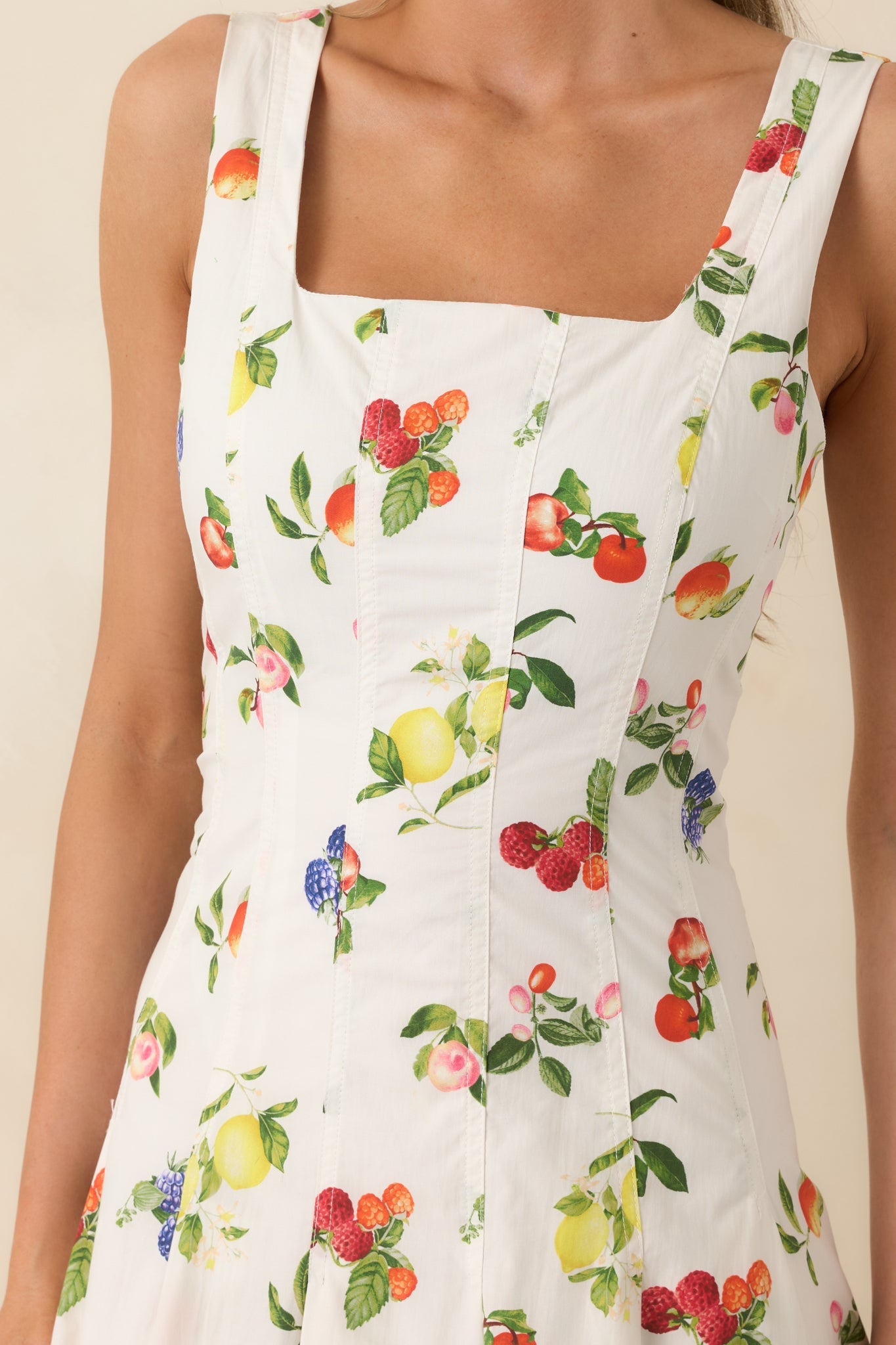 Sweet on Summer White Multi Cotton Fruit Print Midi Dress