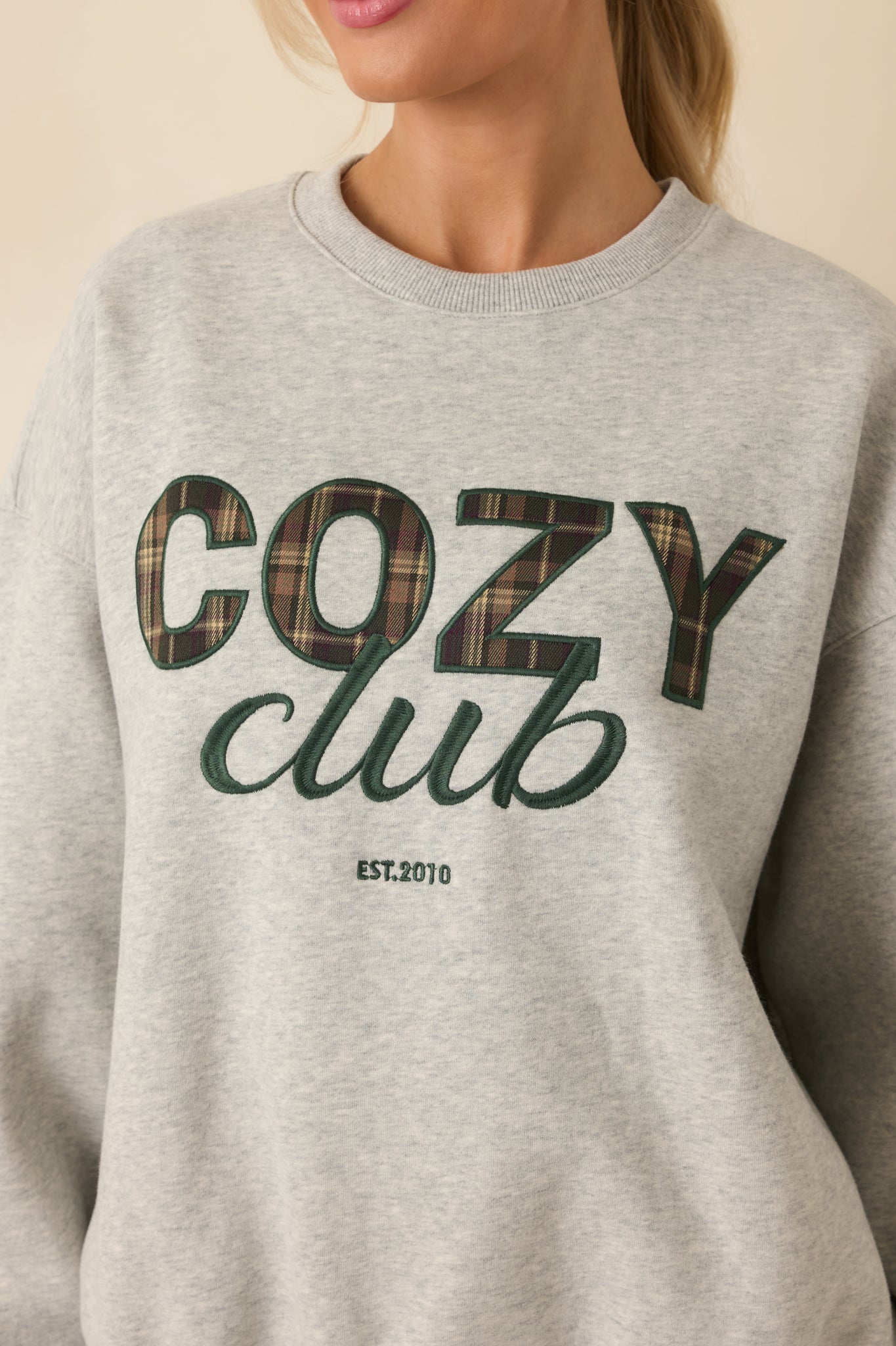 Cozy Club Heather Grey Crewneck Sweatshirt