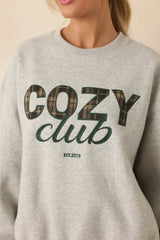 Cozy Club Heather Grey Crewneck Sweatshirt