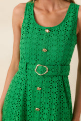Garden Society Green Cotton Eyelet Sleeveless Midi Dress
