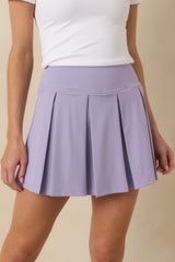 Game, Set, Glow Lavender Stretch Pleated Mini Skort