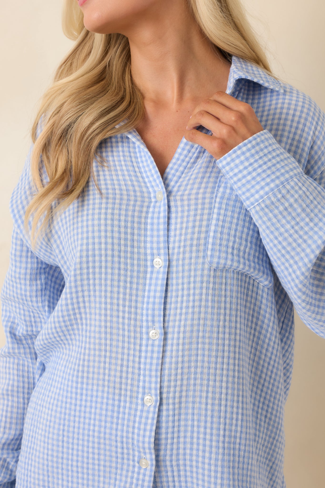 Z Supply Ice Blue Cotton Classic Gingham Top