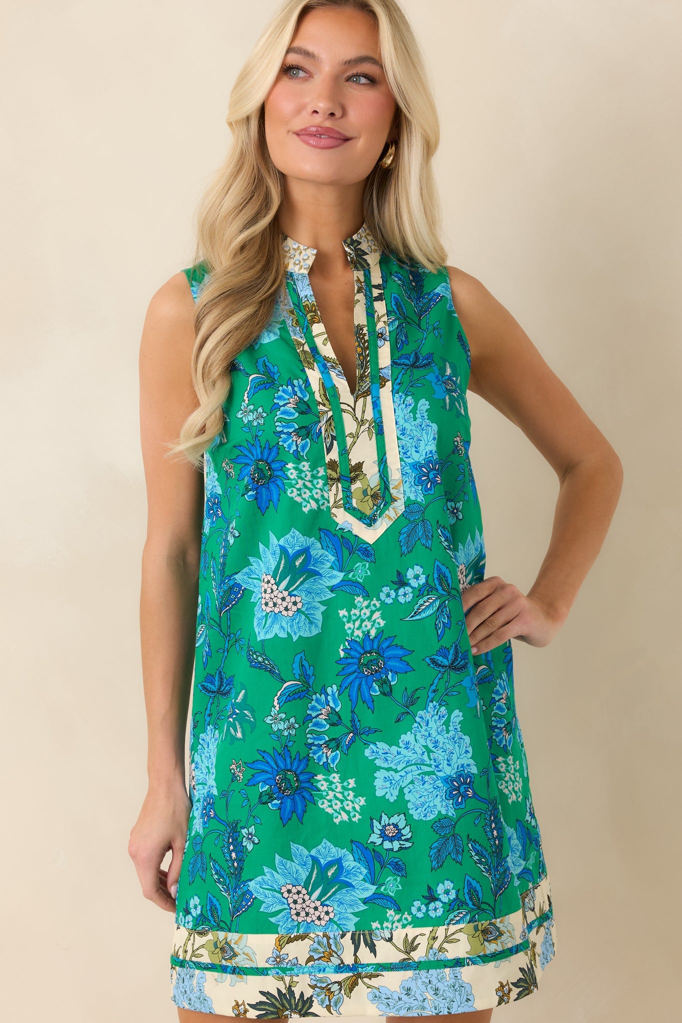 Blooming with Purpose Green & Blue Floral Cotton Mini Dress