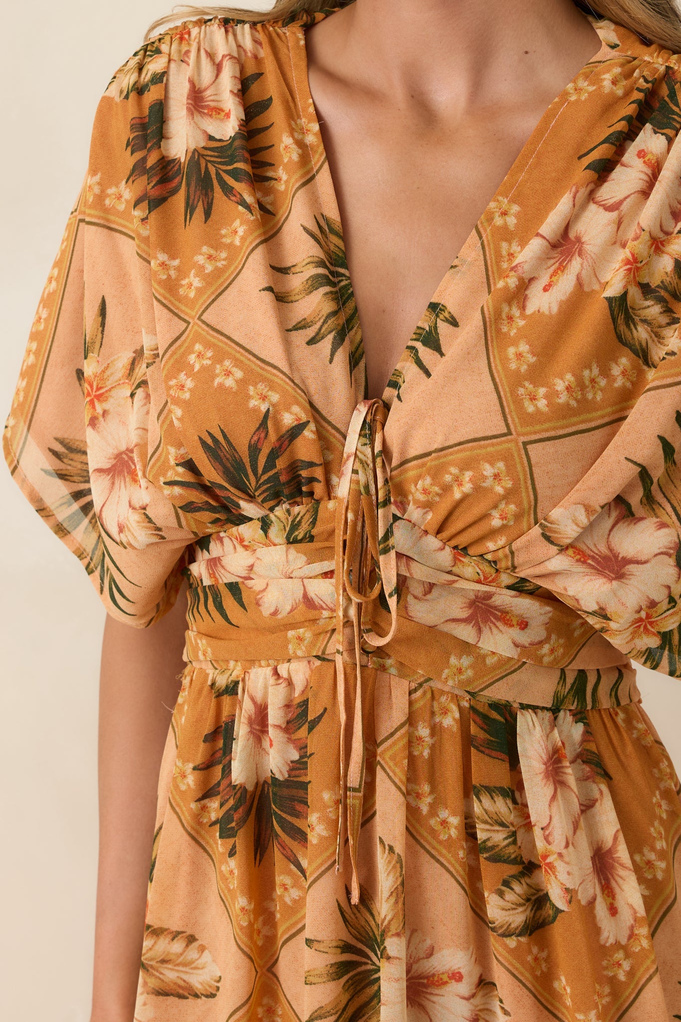 Booked the Trip Peach Multi Tropical Print Maxi Dress