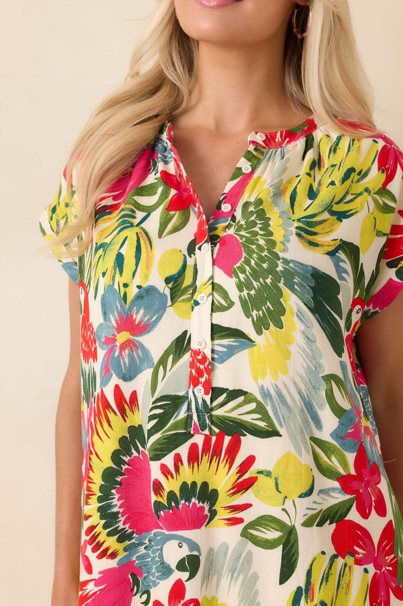 Tropic Like It's Hot Red Multi Parrot Print Shift Mini Dress