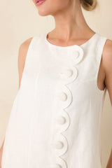 Simply Impressed White Linen Scalloped Button Detail Mini Dress