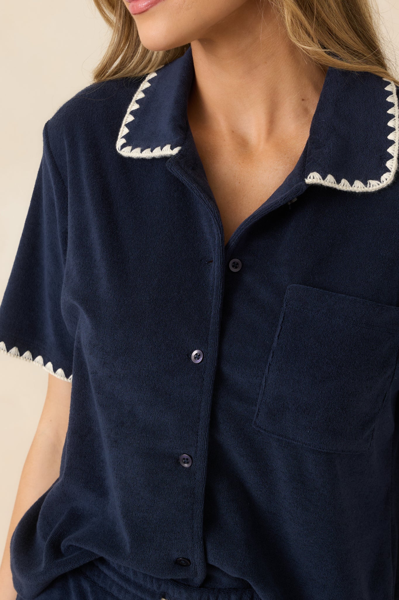 Z Supply Navy Cotton Blend Miles Loop Terry Shirt