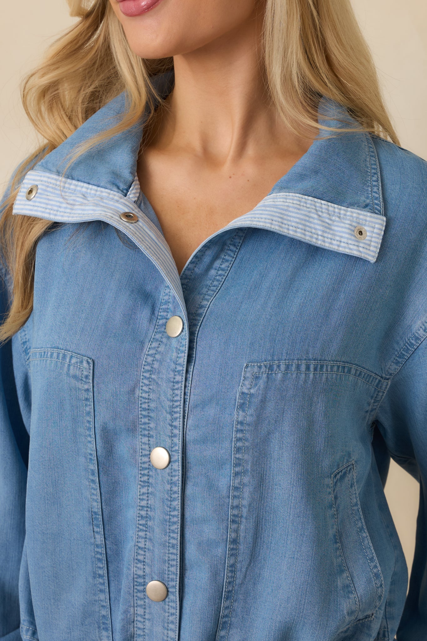 The Right Touch Medium Wash Lightweight Denim Button-Front Jacket