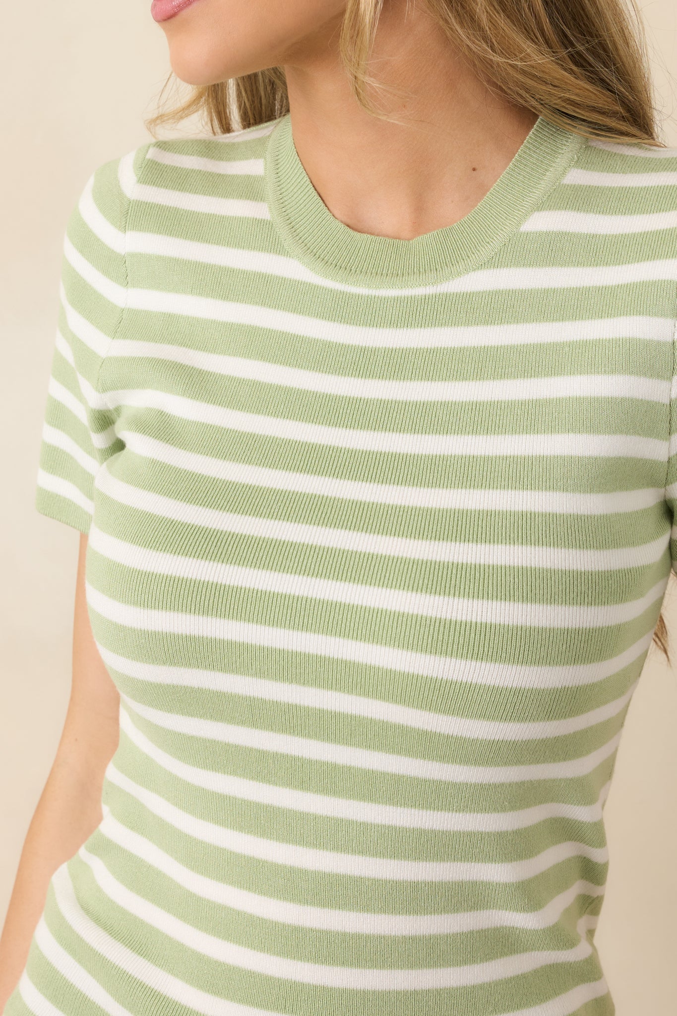 Let's Catch Up Light Green Stripe Short Sleeve Top