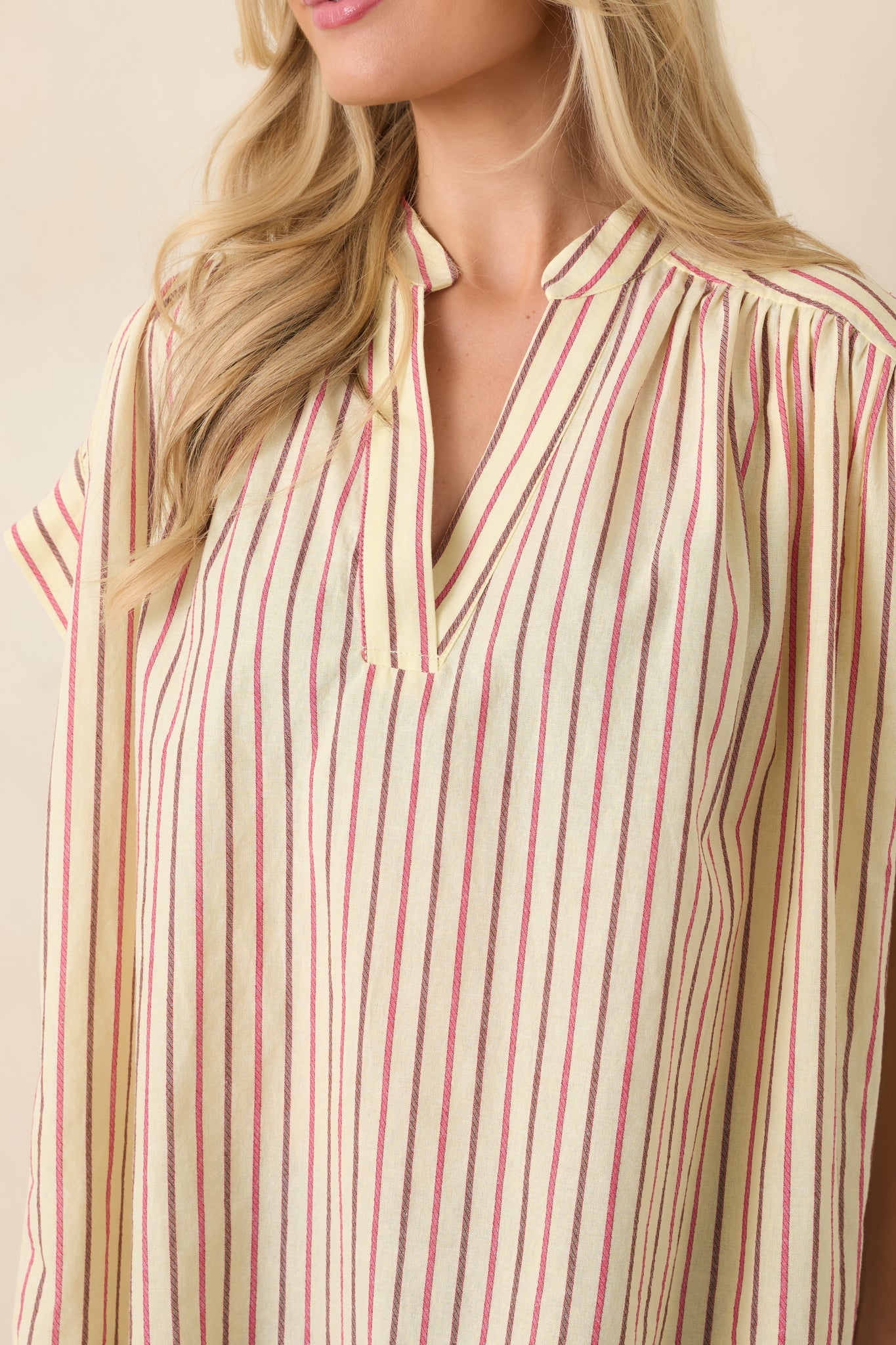 FRNCH Bonaia Butter Yellow Multi Stripe Cotton Blouse