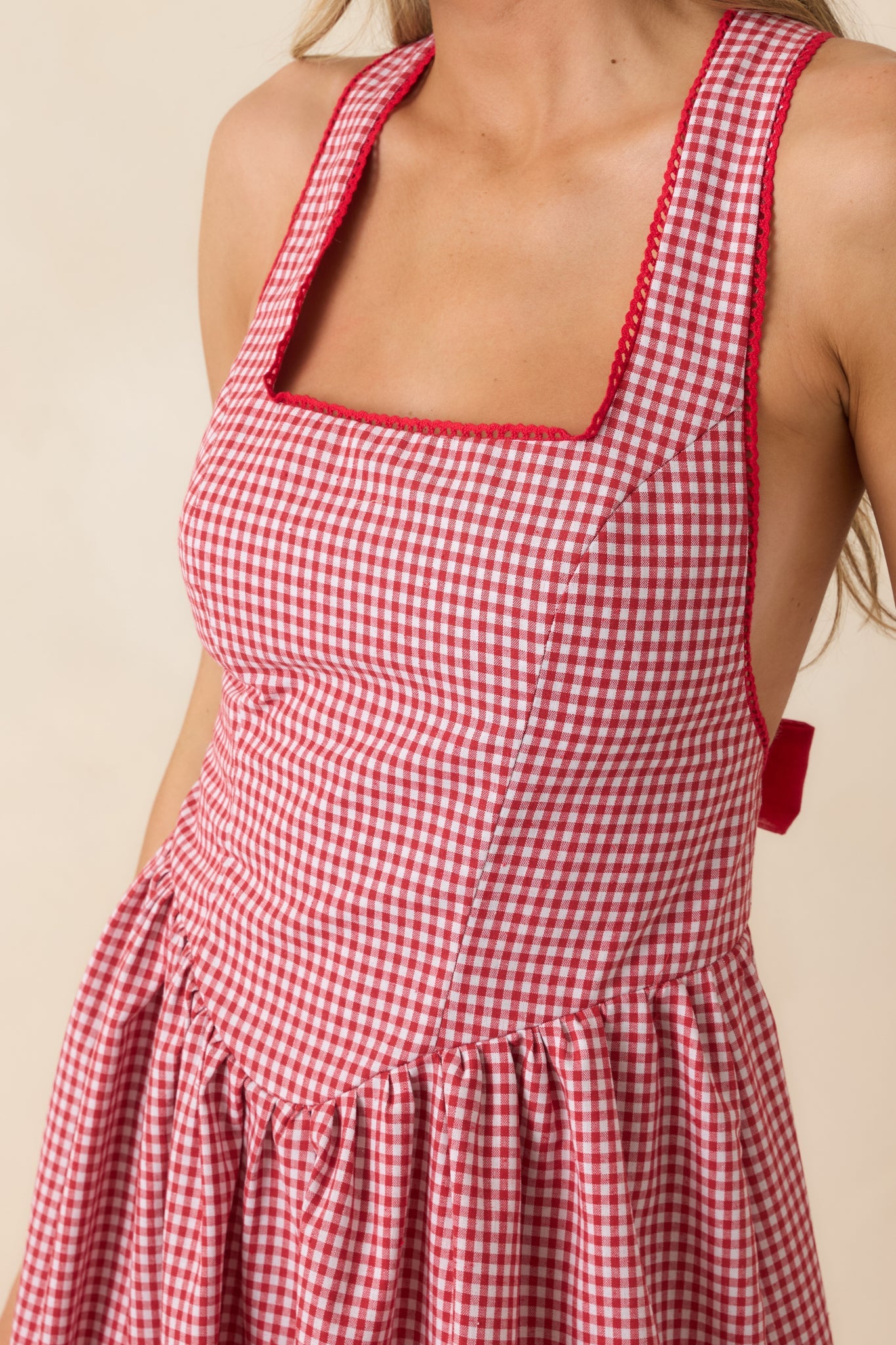 Just Because I Can Red Gingham Open Back Tie Maxi Dress