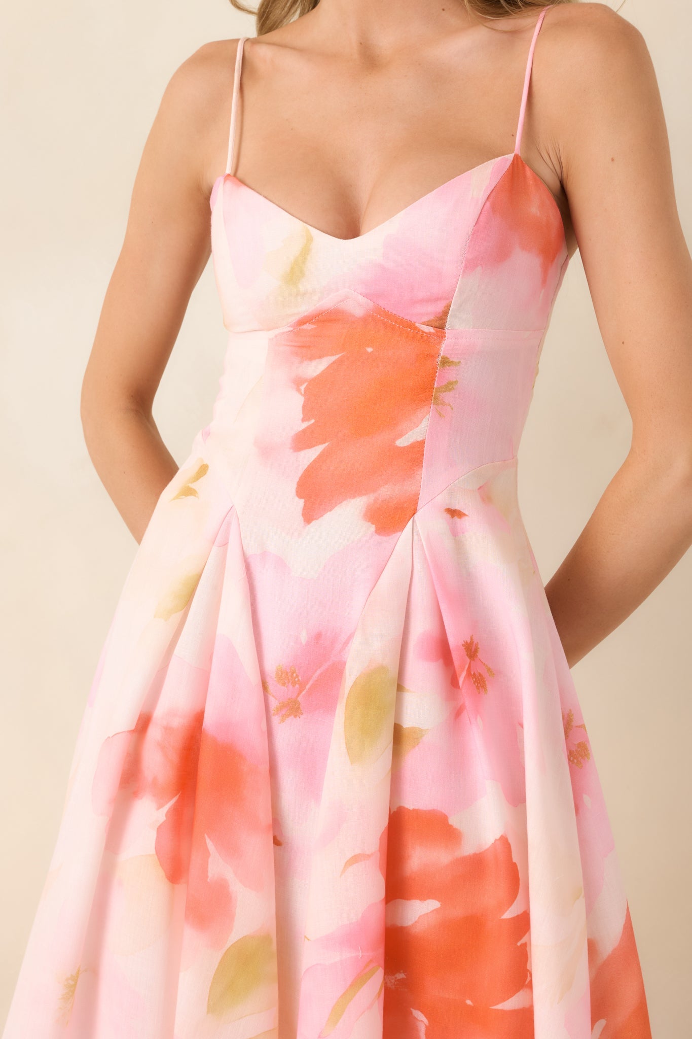Loving Embrace Blush Pink Multi Floral Midi Dress