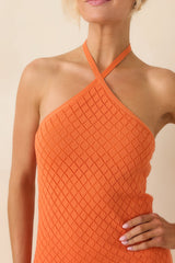 Causing a Heatwave Orange Textured Diamond Knit Halter Midi Dress