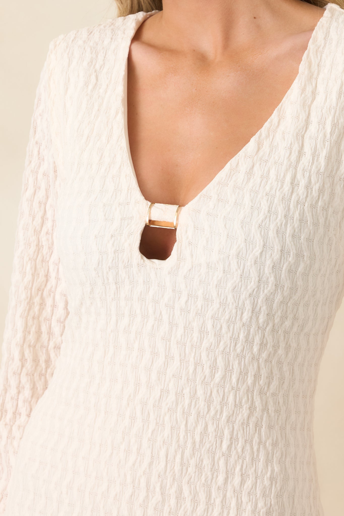 Just a Hint of Glam Ivory Textured Semi-Sheer Long Sleeve Maxi Dress