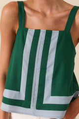 Time On My Hands Green Linen Blend Contrast Trim Crop Top