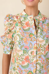 Somebody to Love Ivory Multi Floral Paisley Cotton Puff Sleeve Blouse