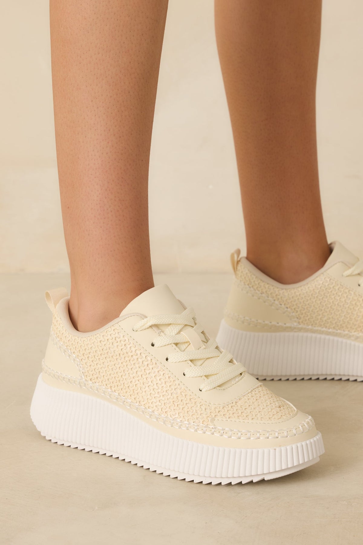 Right on Track Ivory Knit Platform Sneakers