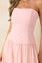 You Already Know Pink Cotton Bustier Bodice Strapless Midi Dress
