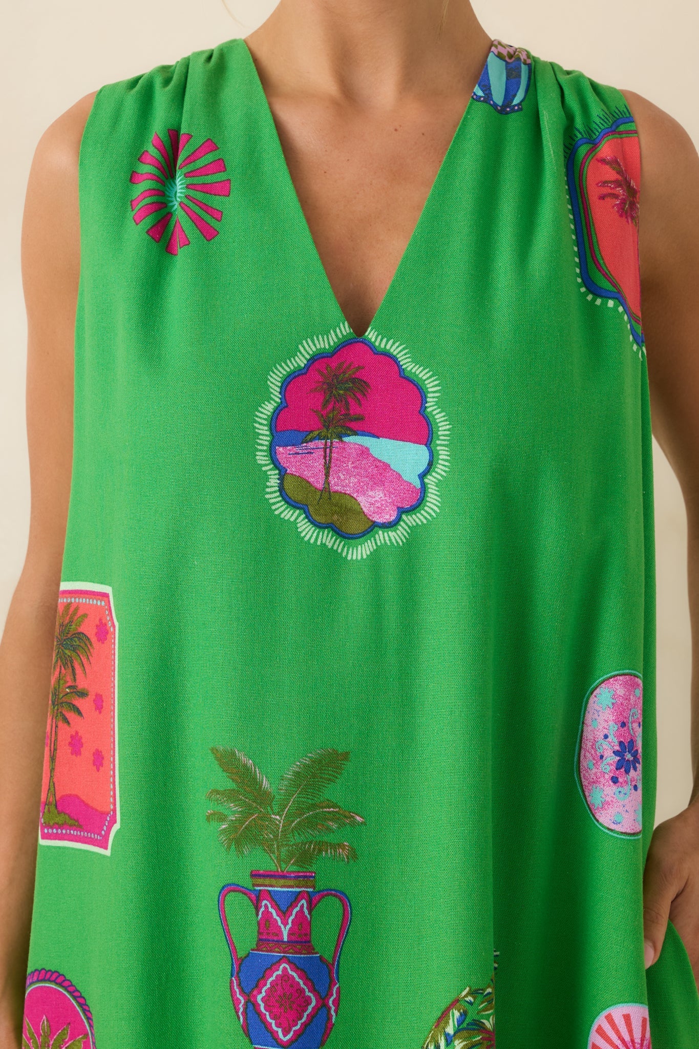 Send Me A Postcard Green Multi Tropical Print Maxi Dress