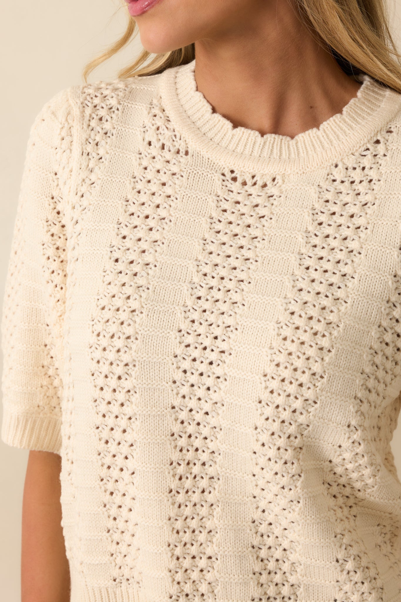 I Took My Chance Ivory Knit Short Sleeve Sweater