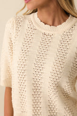 I Took My Chance Ivory Knit Short Sleeve Sweater