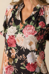 Over The Hillside Black Multi Floral Print Cotton Mini Dress