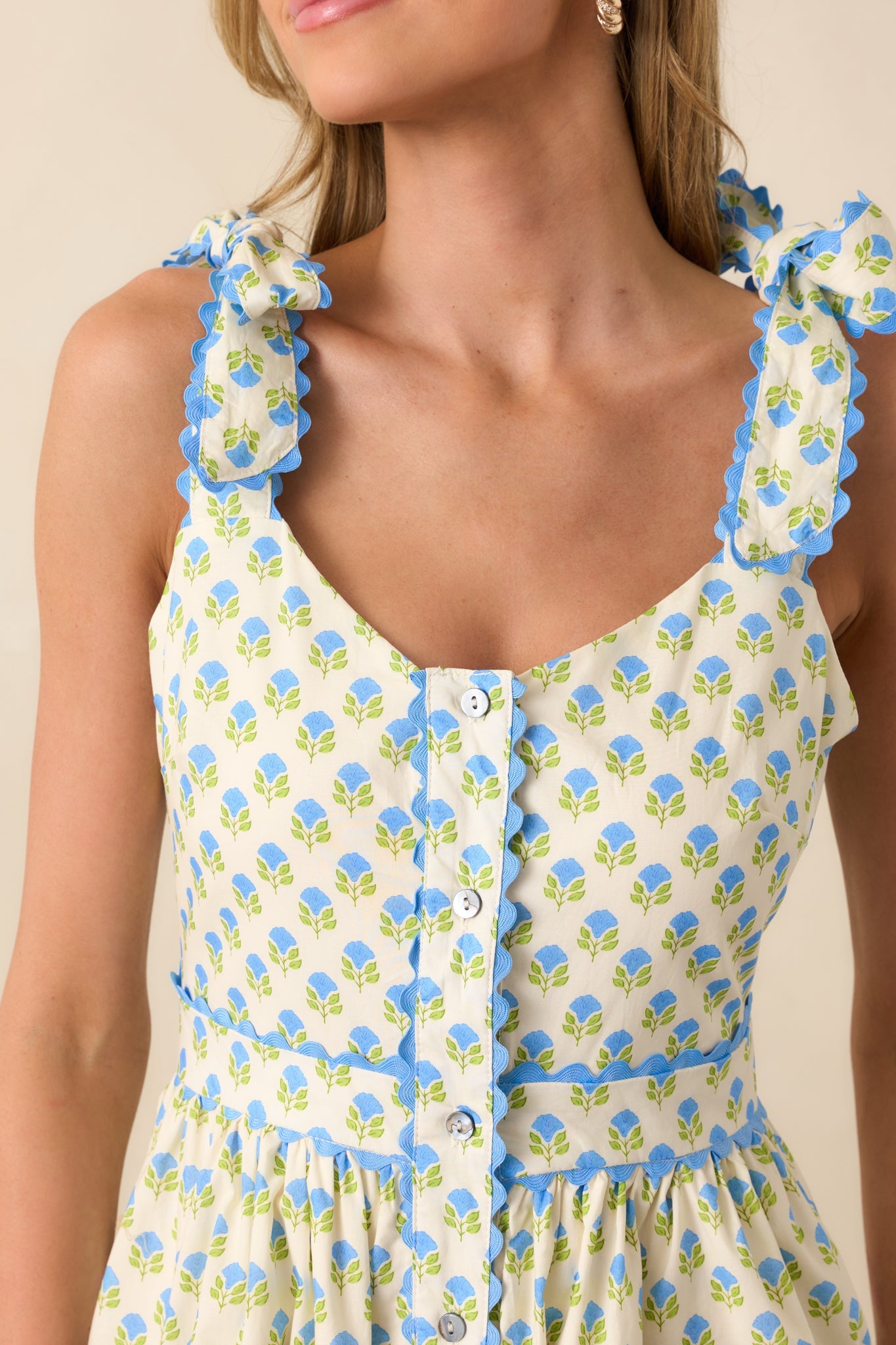 Hold Onto That Feeling Blue Floral Cotton Sleeveless Maxi Dress
