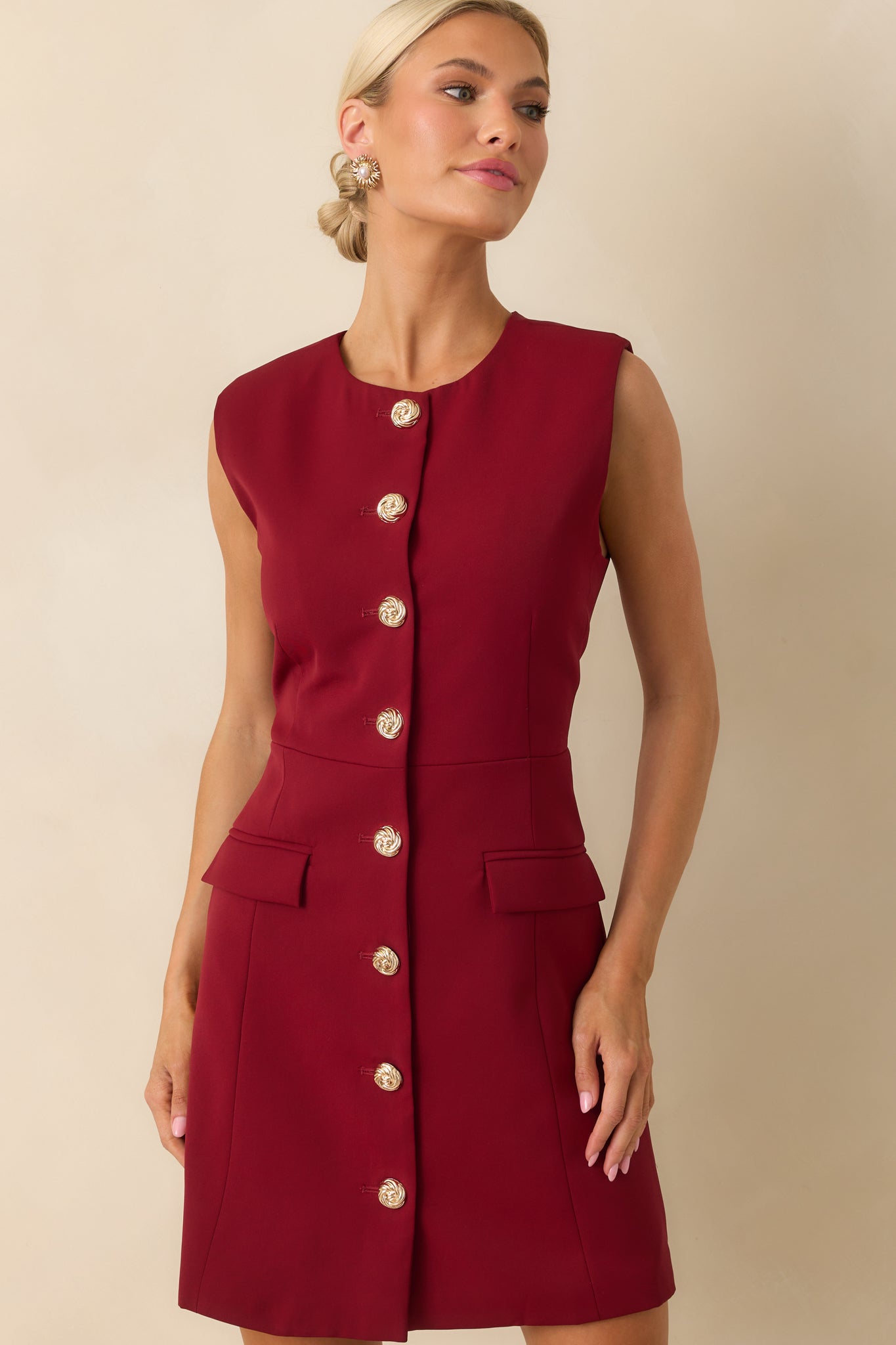 Whatever She Wants Burgundy Sleeveless Tailored Mini Dress