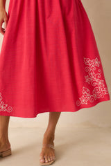 Finding Your Way Red Floral Embroidered Cotton Midi Dress