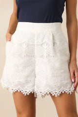 Savor This Moment White Cotton Embroidered Eyelet Shorts