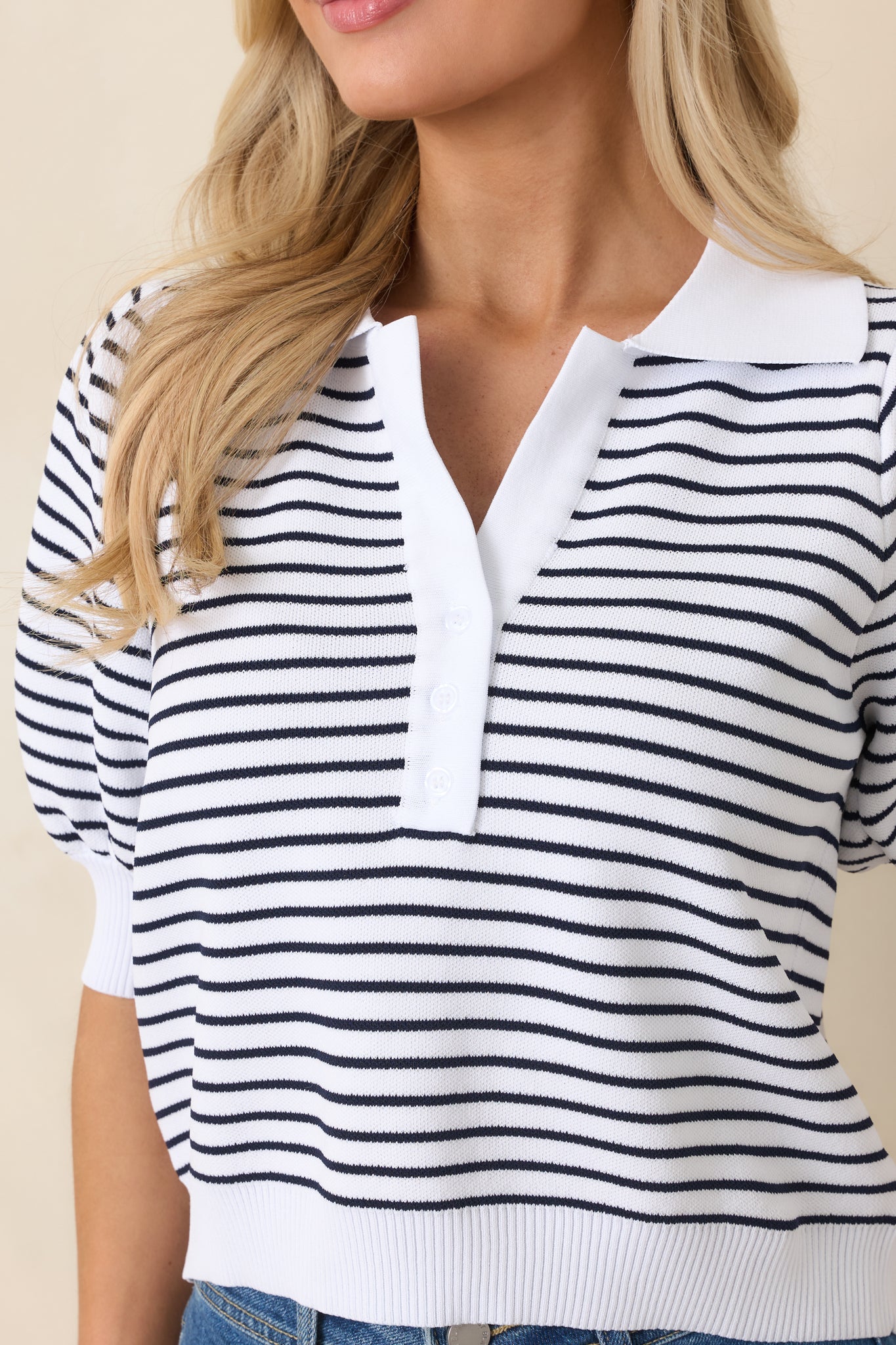 Plans After Work Ivory & Black Stripe Knit Polo Top