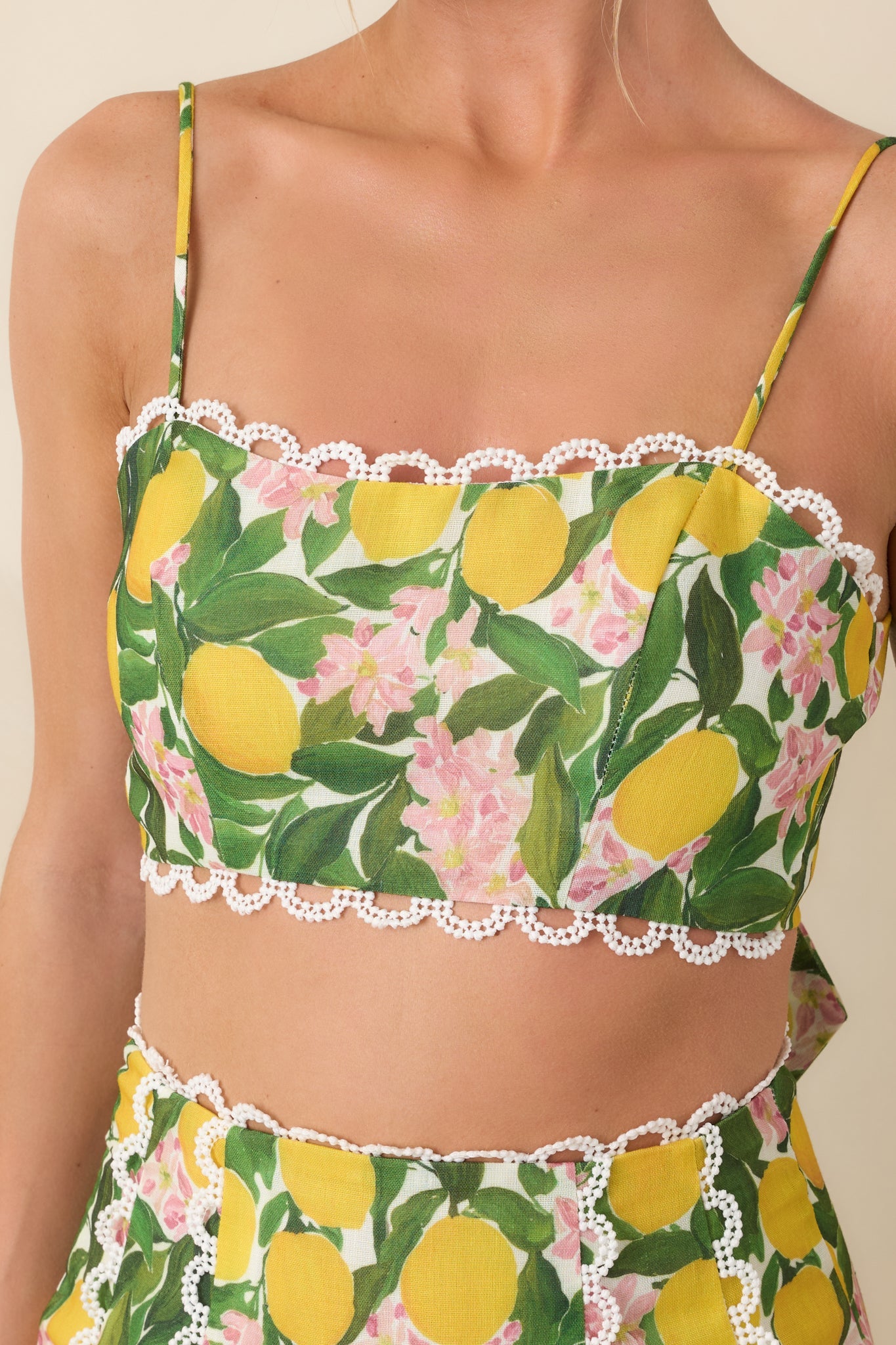 Sweetest in the Grove Yellow Multi Lemon Blossom Crop Top