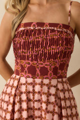 That's All It Takes Pink Multi Geometric Print Cotton Midi Dress