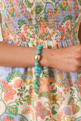 Always a Soft Spot Turquoise Beaded Gold Accent Stretch Bracelet