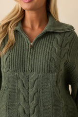 Day After Day Green Cable Knit Quarter Zip Pullover Sweater