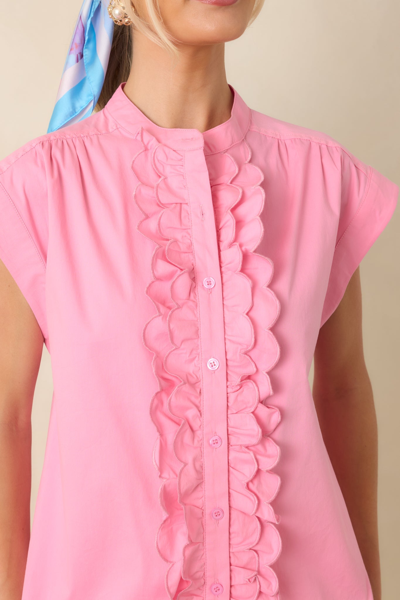 You Brighten My Day Pink Scalloped Ruffle Top