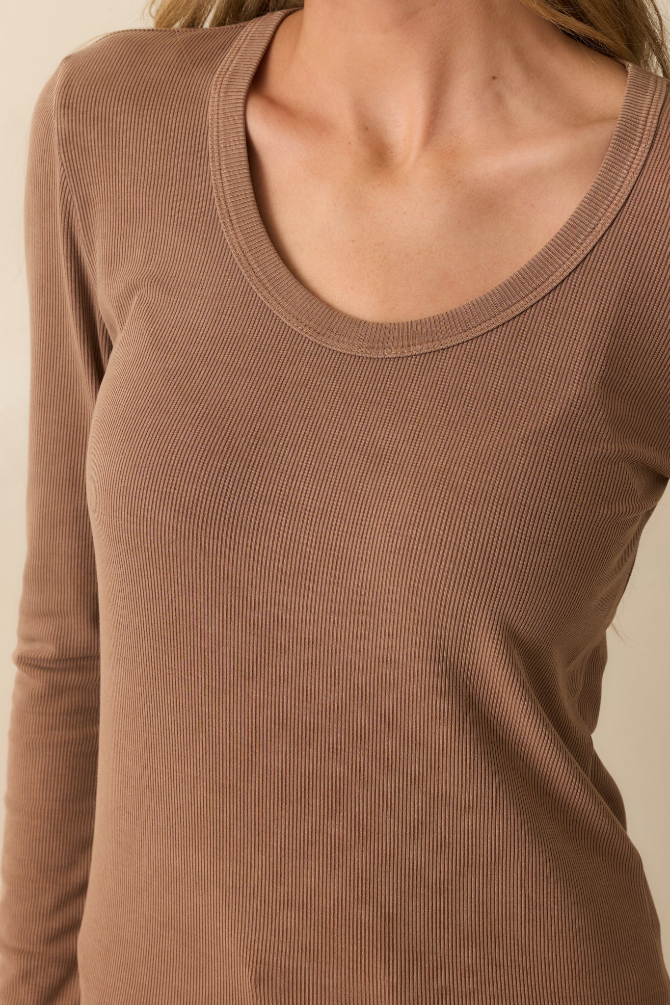 There When You Need It Mocha Brown Ribbed Long Sleeve Tee