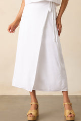That Peaceful Feeling White Linen Blend Wrap Midi Skirt